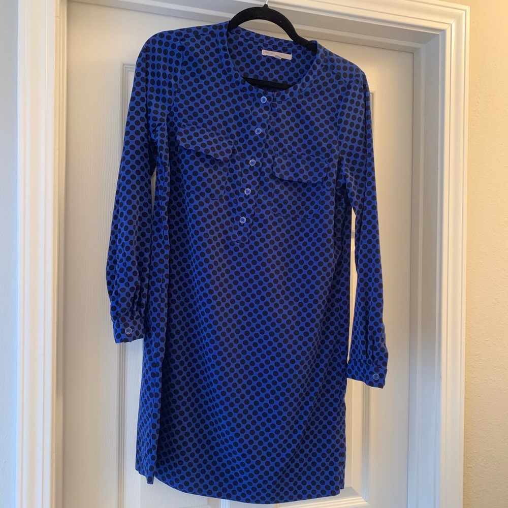 Gap long sleeve dress navy blue & black polka dot